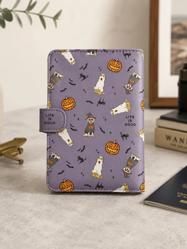 Life Is Good Halloween Passport Wallet Dogs Ghosts Pumpkins Purple NWT - Image 2