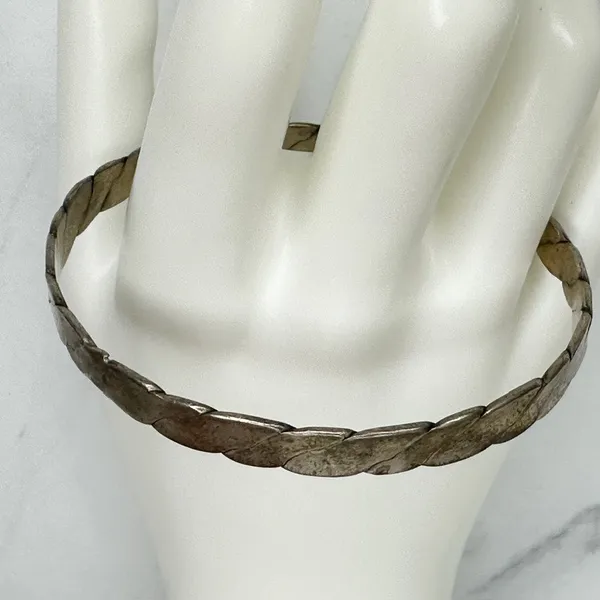 Vintage Mexico Flat Braided Bangle Bracelet Silver Tone ✨ - Image 7