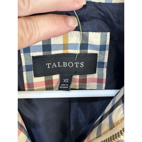 Talbots Quilted Blue‎ Pink Yellow Plaid Check Jacket Coat Zip Size XS Preppy - Image 10