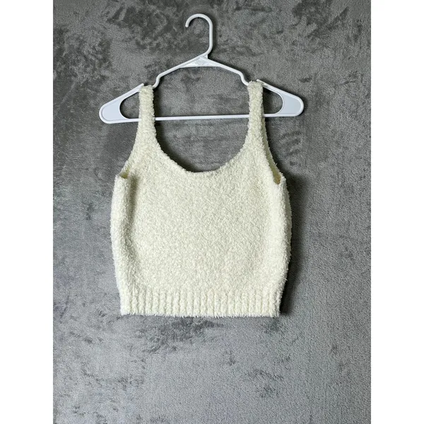 SKIMS Cozy Knit Boucle Lounge Tank Top Bone Cream Fuzzy Soft Stretch S/M - Image 4
