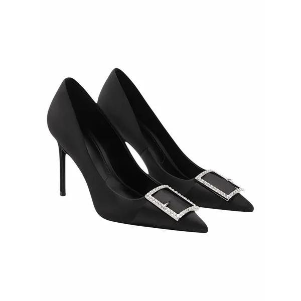 Mango Satin Pointed Toe Heel Pump with Buckle Black Size 37/ 6.5 - Image 4