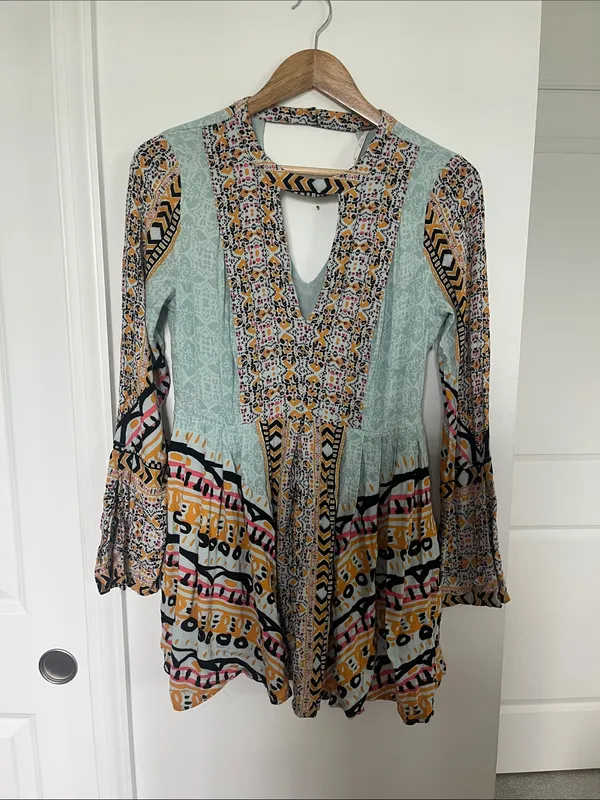Free People Tegan Border Printed Mini Dress (Sz 8) Multi Color - Image 3