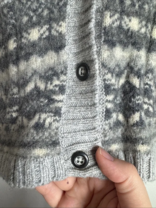 Vintage Eddie Bauer Ribbed Gray Fair Isle Nordic Buttoned Sweater Cardigan sz Mp - Image 6