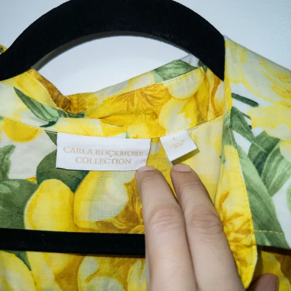 Carla Rockmore Collection Yellow Floral 100% Cotton Printed Shirtdress Large - Image 3