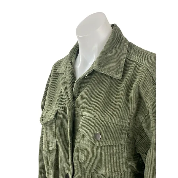 POL Women's Green Corduroy Long Sleeve Pocket Button Down Utility Jacket Size S - Image 2