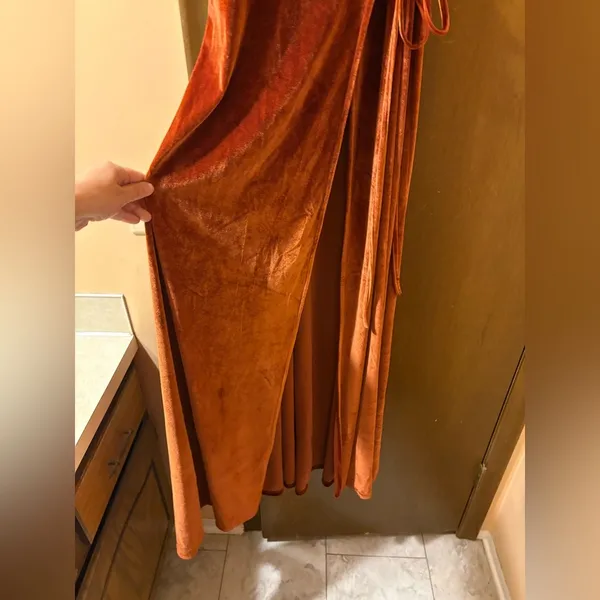 Baltic Born Meghan Rust Terracotta Velvet Wrap Maxi Dress - Image 6