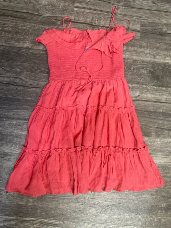 Mi ami Coral Red Off-Shoulder Tiered Midi Skirt - Image 2