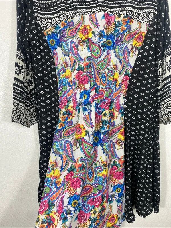 Anthropologie by Cyrena Boho Purple Printed Button-Front Mini Shirt Dress Size L - Image 8