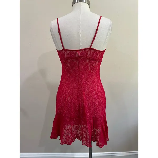Inner Secrets Red Lace Sheer Chemise Babydoll‎ Lingerie Slip Dress Size M - Image 2