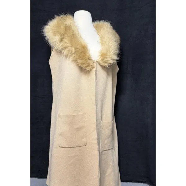 Baldini Mumu Lombardi Long Cardigan in Taupe with a faux fur‎ collar. SIze L - Image 5