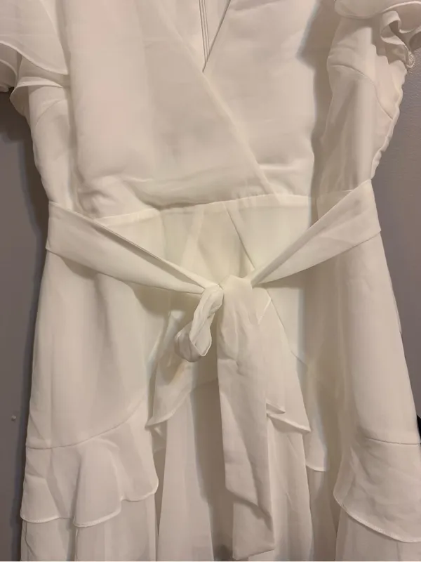 Lulus White Ruffle Wrap Mini Dress Flutter Sleeve Tie Waist Size L NWT - Image 8