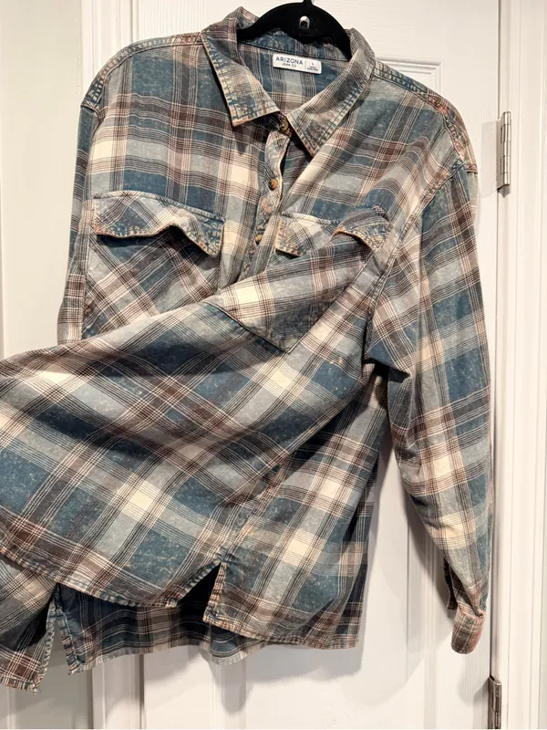 Arizona Jean Co Size L Plaid Acid Wash Flannel Shirt Oversized Grunge Shacket - Image 3