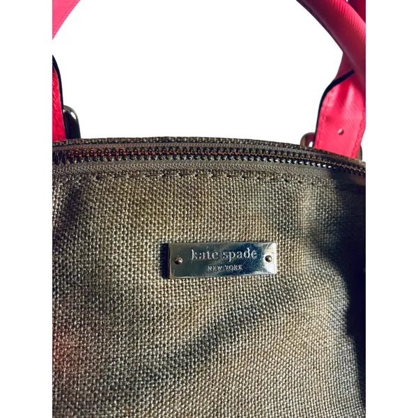 Kate Spade Coral Pink Canvas Purse Satchel Storybook Lining - Image 2