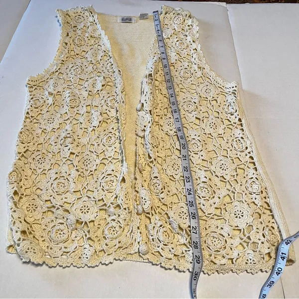 Sostanza Crochet Sweater Vest‎ Vintage Medium Boho Ramie Floral Hippie 90s Y2K - Image 9