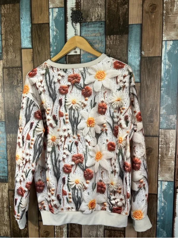 Floral Print Knit Crewneck Sweater - Image 8