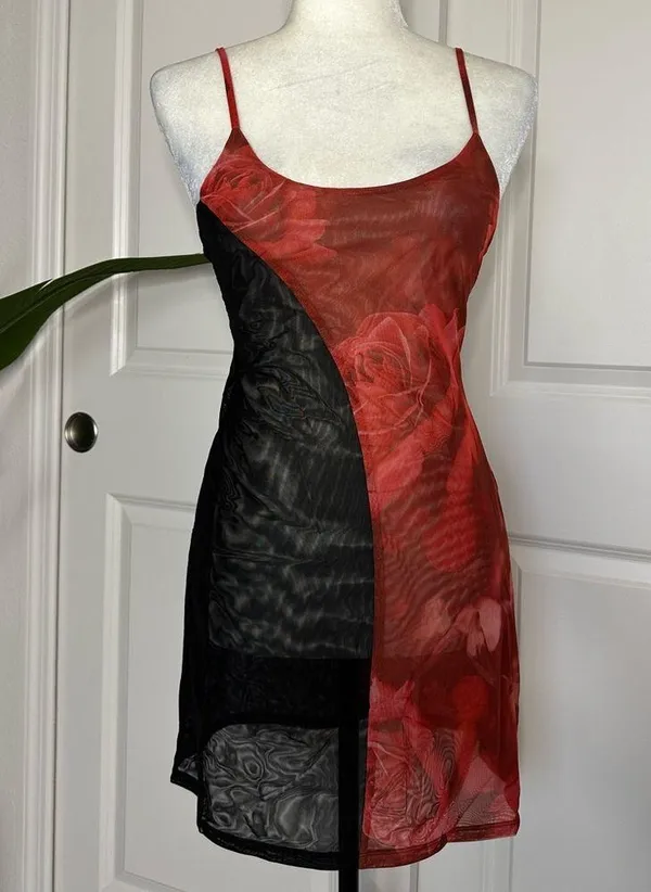Meshki Two Tone Mesh Mini Dress - Oversized Rose Print - Image 2