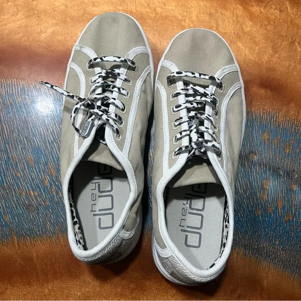 Hey Dude Sz 7 Karina Joy Sand Leopard Print Laces Comfort Sneakers Slip on shoes - Image 7