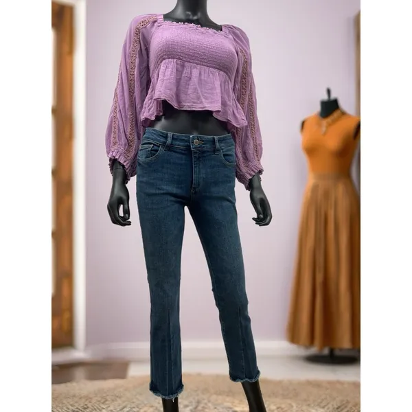American Eagle puff sleeve top Sz L 100% cotton‎ - Image 3