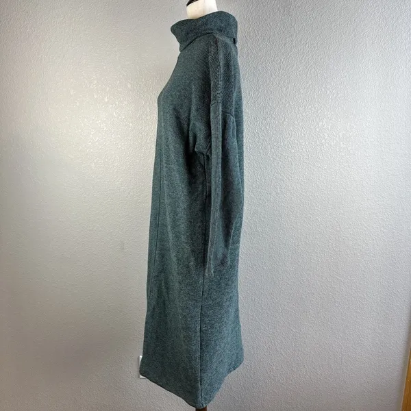 Akimbo Sustainable Midi Mock Sweater Dress Size L Green Cotton Minimal Lagenlook - Image 4