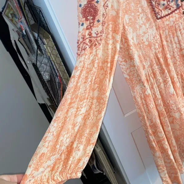 Anthropologie Claudia Embroidered Babydoll Tunic spring Boho Western peach - Image 7