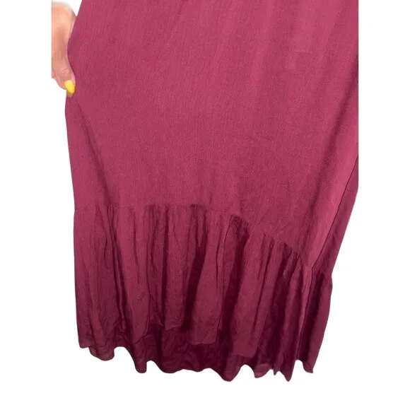 Burgundy Open Back Maxi Dress‎ V-Neck Twist Front Ruffle Hem Wine Boho Summer - Image 5