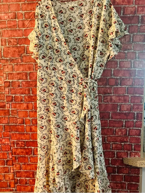 Max Studio Pink Floral Ruffle Wrap High-Low Dress size large (rm86) - Image 2