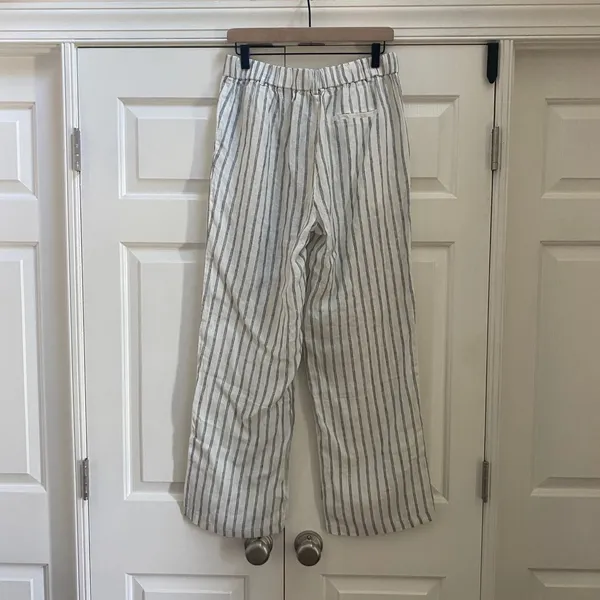 NWT Quince European Linen Women 8 Wide Leg Pant Oatmeal Stripe Eco Coastal - Image 8