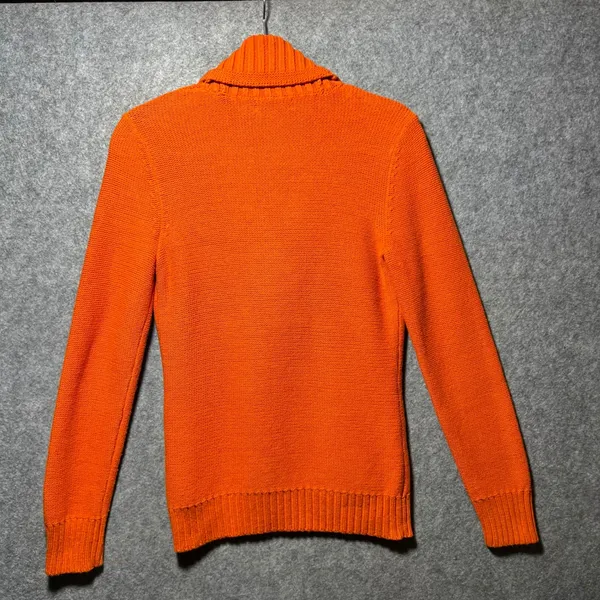 Lauren Ralph Lauren Orange Shawl Collar Shaker Knit Button‎ Pullover Sweater M - Image 6