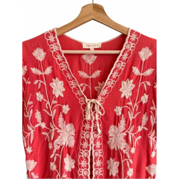 Solitaire Womens Boho Festival Embroidered Cardigan Top Size L Floral Cottage - Image 2