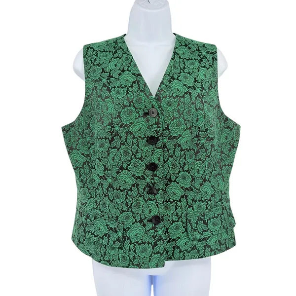 Vtg Ann Taylor Loft Tapestry Vest Sz 12 Whimsigoth Holiday Floral Jaquard Y2K - Image 2