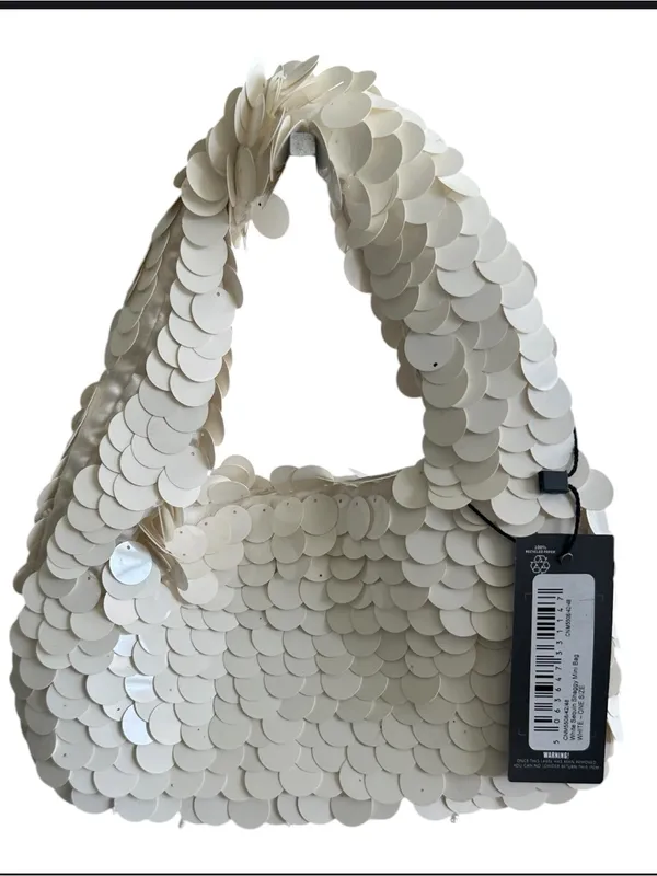 Pretty Little Thing Sequin Shaggy Mini Bag White OS NWT IN PACKAGE - Image 5