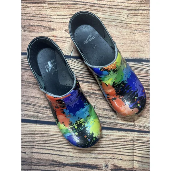 Dansko Paint Splatter Patent Leather Professional Stapled Clogs Shoes 11 - Image 4