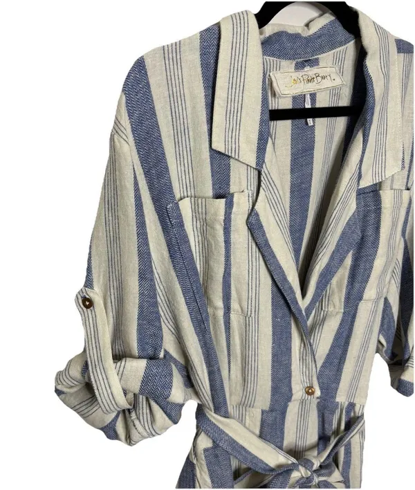Jen's Pirate Booty Imperial Jumpsuit Linen Blend Striped Romper Size Medium - Image 3