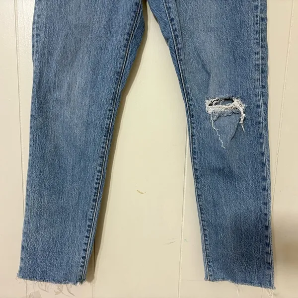 Levi’s 501 Original High Rise Straight Jeans Distressed Raw Hem Blue Women’s 25 - Image 2