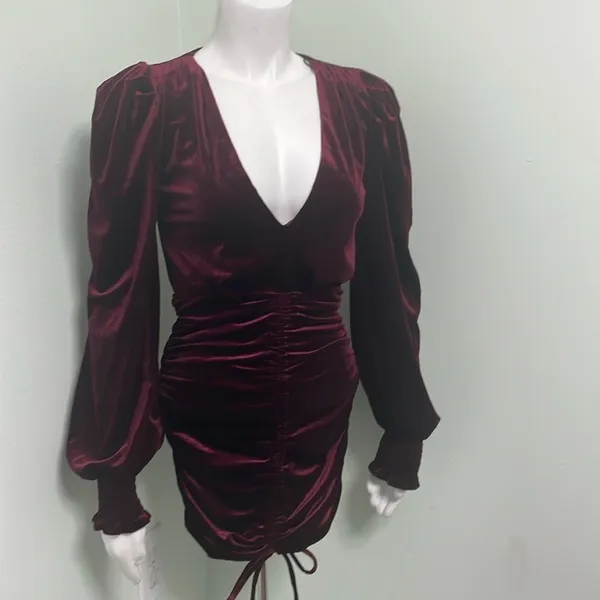 Windsor Mariah Velvet Long Sleeve Ruched Bodycon Mini Dress small NEW - Image 5