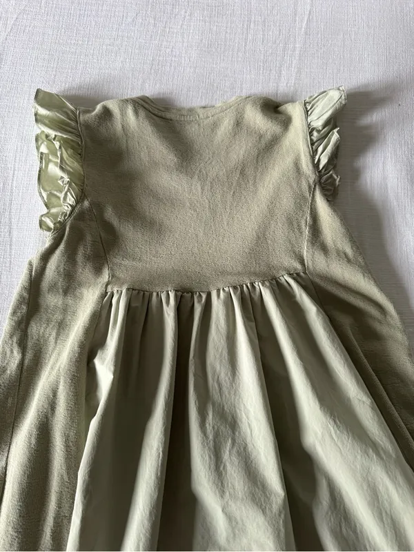 English Factory Mixed Media Mini Ruffle Sleeve Media Dress, Sage - Medium - Image 7
