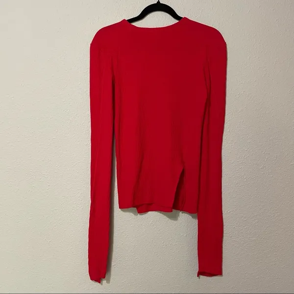 Helmut Lang Red Ribbed Knot Long Sleeve Slightly Cropped Sweater Womens S Casual - Image 7