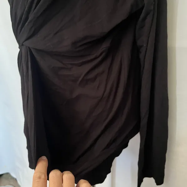 Kenarr Faux Wrap Knit Womens Top Sz L Y2K Minimal Black V-Neck Long Sleeve= - Image 6