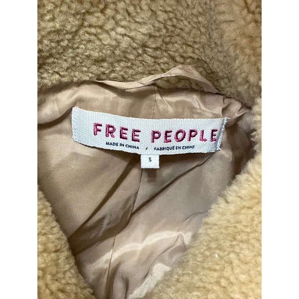 Free People Get Cozy Teddy Women's Brown Fleece Long Sleeve Bomber Coat Jacket S - Image 5