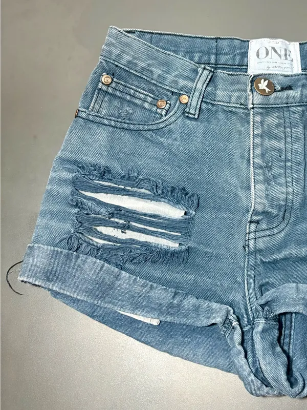 ONE TEASPOON Distressed High-Rise Blue Denim Shorts - Image 3