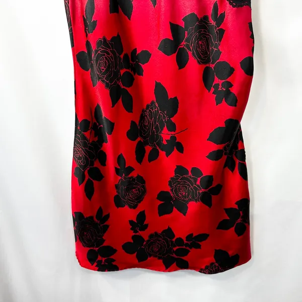 Satin Gown Medium Nightgown Slip Nightie Babydoll Red Black Rose Lace Trim‎ 1810 - Image 5