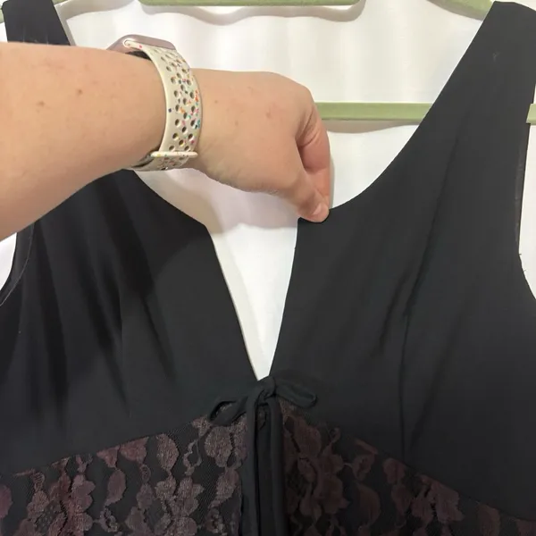 Vintage 90s Y2K Black Brown Lace Slip Dress Dark Romantic Whimsigoth Goth Sz M - Image 12