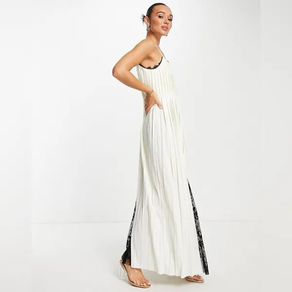 ASOS Cami Pleated Maxi Dress with Lace Trim Size 4 - Image 5