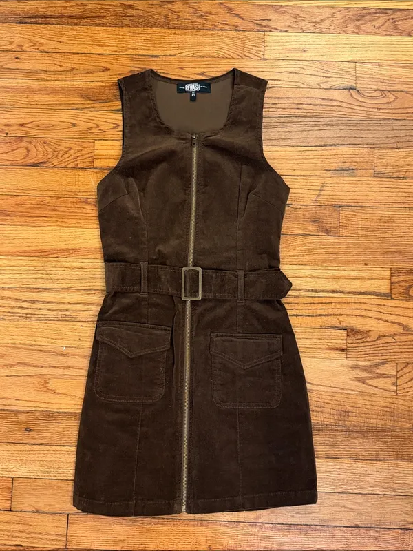 Rewash Sleeveless Brown Belted Zip-Front Mini Dress in XS - Image 4