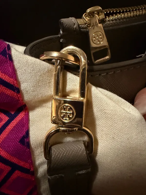 Tory Burch Taupe Gray Structured Tote Bag | Gold Hardware| Large Purse - Image 5