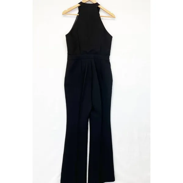 Line + Dot Freya Jumpsuit Halter Tie Wide Flare‎ Leg Black Sleeveless Women's L - Image 4