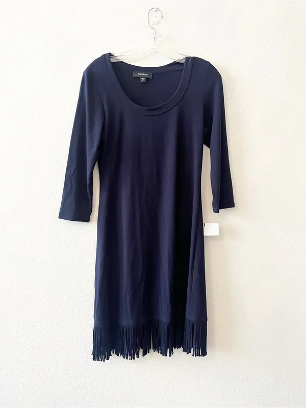 Karen Kane Dark Navy Scoop Neck Shift with‎ Fringe Trim small NEW - Image 2