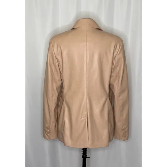 AVEC LES FILLES Tan Vegan Faux Leather Jacket Blazer Single Button Solid X-Large - Image 8