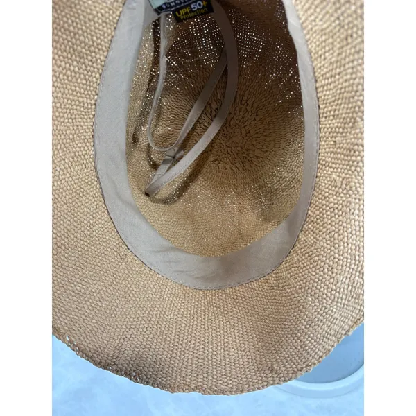 Sun N Sand Tan Woven Straw Bucket Hat UPF 50+ Wood Bead Band Adjustable - Image 8