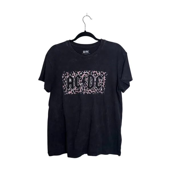 Maurices AC/DC Black Animal Print Graphic Tee Rhinestone Oversized - Image 2